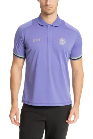 EA7 Top, Herre, Lilla, M, Polyester, Ensfarvet Polo Shirt med Logo Detalje