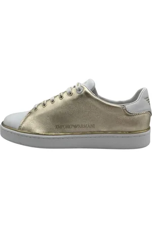Emporio Armani Sko, Dame, Flerfarvet, 40 EU, Læder, Gyldne og hvide veganske lædersneakers
