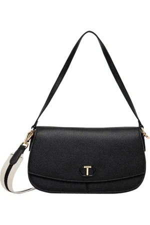 Twin-Set Taske, Dame, Sort, ONE SIZE, Uld, Sort skuldertaske med magnetisk lukning