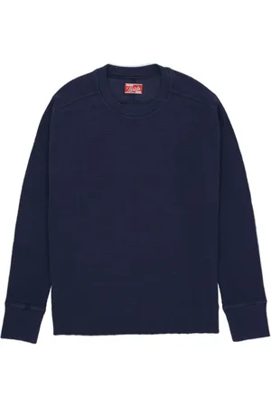 FORTELA Strik, Herre, Blå, S, Bomuld, Blå Ribstrikket Sweater