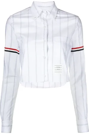 Thom Browne Bluser & Skjorter, Dame, Hvid, XS, Bomuld, Stribet Beskåret Skjorte