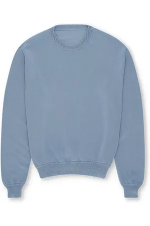 FORTELA Strik, Herre, Blå, L, Bomuld, Blå Ribstrikket Crewneck Sweater