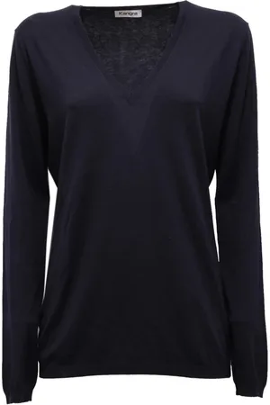 KANGRA CASHMERE Strik, Dame, Blå, L, Bomuld, Silke/Bomuld Sweater til Kvinder