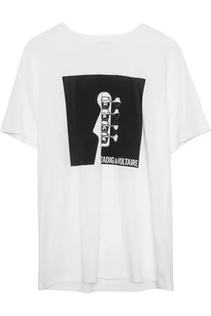 Zadig & Voltaire Top, Herre, Hvid, XL, Bomuld, Hvid Guitar Print T-shirt