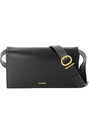 Jil Sander Taske, Dame, Sort, ONE SIZE, Læder, Sort læder Crossbody spænde taske