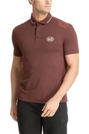 EA7 Top, Herre, Brun, M, Polyester, Polo skjorte med trykknaplukning og logo
