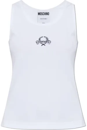 Moschino Top, Herre, Hvid, M, Hvid Mini Laurel Crown Tank Top