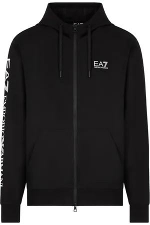 EA7 Sweathshirts & Hoodies, Herre, Sort, XL, Bomuld, Sort Hættetrøje med Lynlås