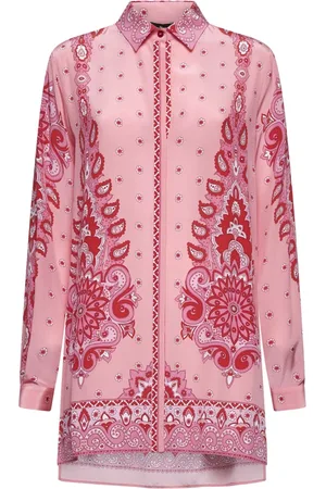 Etro Bluser & Skjorter, Dame, Lyserød, XS, Floral Paisley Silk Skjorte