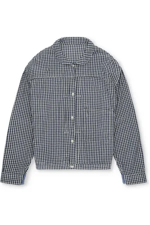 FORTELA Jakke, Herre, Blå, XL, Bomuld, Blå Vichy Mønster Overshirt Jakke