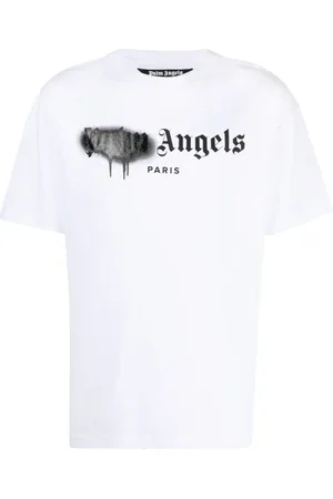 Palm Angels Top, Herre, Hvid, S, Bomuld, Paris Sprayed T-Shirt