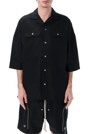 Rick Owens Skjorte, Herre, Sort, M, Uld, Sort Oversized Skjorte Ss25