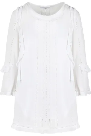 IRO Kjole, Dame, Hvid, 3XS, Rayon, Broderet Midi Kjole med Rynke Detaljer