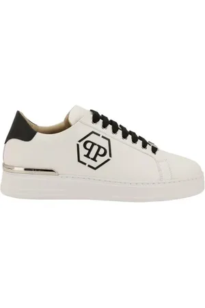 Philipp Plein Sko, Herre, Hvid, 44 EU, Uld, Præget Monogram Snøresko