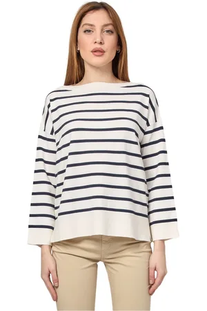 iBlues Strik, Dame, Flerfarvet, S, Blå Langærmet Sweater Straight Fit