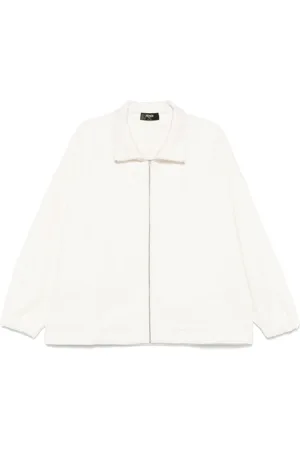 Fendi Jakke, Herre, Hvid, L, Uld, Hvid Lynlås Sweater Elastiske Manchetter Snøring
