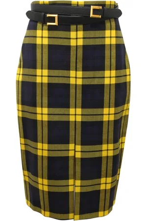 Elisabetta Franchi Nederdel, Dame, Flerfarvet, M, Uld, Tartan Wool Midi Nederdel med Bælte
