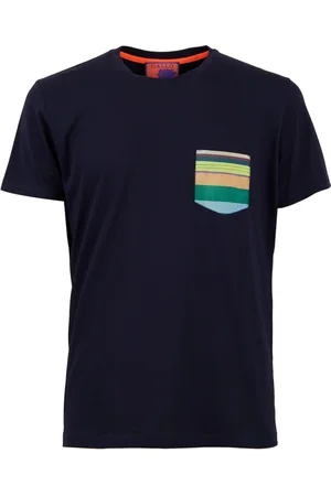 Gallo Top, Herre, Blå, S, Bomuld, Mænds ensfarvet blå bomuldst-shirt med flerfarvet brystlomme