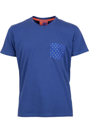 Gallo Top, Herre, Blå, XL, Bomuld, Mænds ensfarvet blå bomuld rund hals T-shirt med prikket brystlomme