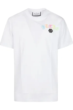 Philipp Plein Top, Herre, Hvid, L, Bomuld, Broderet T-shirt