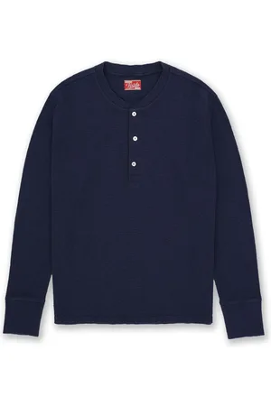 FORTELA Strik, Herre, Blå, XL, Bomuld, Blå Henley Sweater Bomuld Regular Fit
