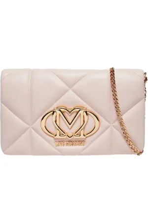 Moschino Taske, Dame, Lyserød, ONE SIZE, Uld, Quiltet skuldertaske med logo vedhæng