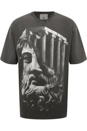 DIEGO VENTURINO Top, Herre, Grå, S, Bomuld, Vintage Grækenland Print Crew Neck T-Shirt