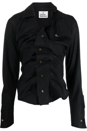 Vivienne Westwood Bluser & Skjorter, Dame, Sort, XS, Bomuld, Sort Bomuld Asymmetrisk Orb Logo Skjorte
