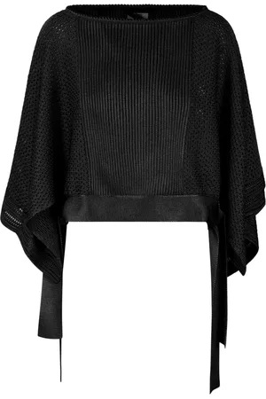 Alberta Ferretti Strik, Dame, Sort, S, Mesh Strik Poncho Sweater