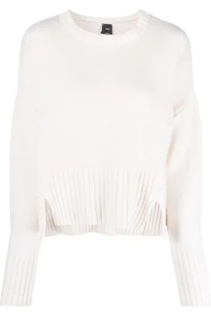 Pinko Strik, Dame, Hvid, L, Uld, Uld-Cashmere Blandings Sweater med Sideslidser
