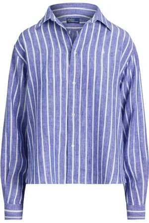 Ralph Lauren Bluser & Skjorter, Dame, Blå, L, Linned, Blå Stribet Linnedskjorte
