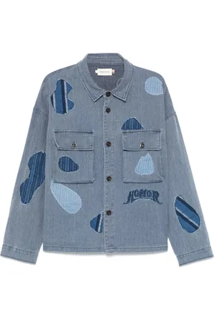 HONOR THE GIFT Skjorte, Herre, Blå, L, Denim, Navy Skjorte med Patchwork Detaljer