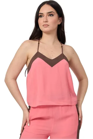 Patrizia Pepe Top, Dame, Lyserød, S, Crinkle Bicolor Top med Square Neckline