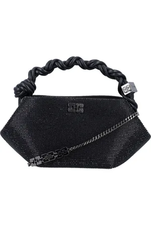 Ganni Taske, Dame, Sort, ONE SIZE, Polyester, Sort Håndtaske med Crystals Bou