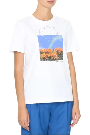 Paul Smith Top, Dame, Hvid, L, Bomuld, Sunshine & Showers Graphic Print T-Shirt
