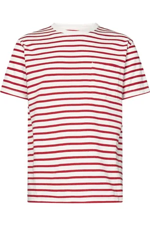 FORTELA Top, Herre, Rød, S, Bomuld, Rød Stribet T-shirt med Brystlomme