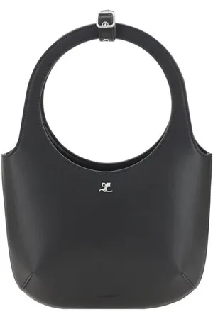 Courrèges Taske, Dame, Sort, ONE SIZE, Uld, Luksus Skuldertaske i kornet læder med sølvlogo