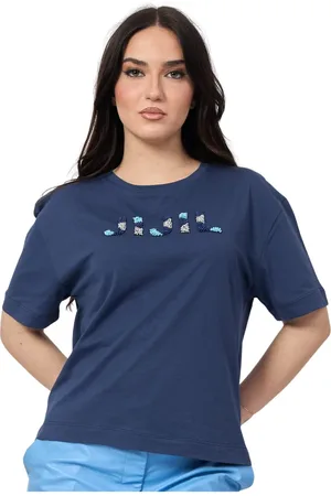 JIJIL Top, Dame, Blå, S, Bomuld, Blå Bomuld T-shirt med Rhinestone Logo