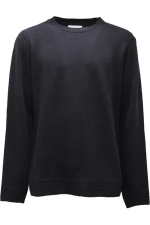 OFFICINA 36 Strik, Herre, Blå, 2XL, Uld, Rundhalset Uld/Alpaka Sweater med Teksturmønster