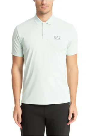 EA7 Top, Herre, Blå, M, Ensfarvet Polo Shirt med 3 Knapper