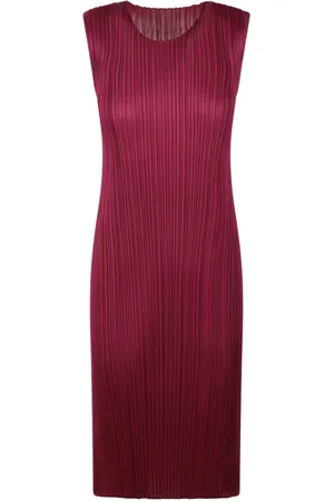 Issey Miyake Kjole, Dame, Brun, XL, Polyester, Marts Plisseret Midi Kjole med Slids