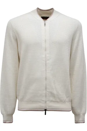 PESERICO SIGN Strik, Herre, Hvid, XL, Bomuld, Fuld lynlås bomuldscardigan sweater