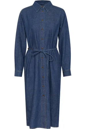 INWEAR Kjole, Dame, Blå, S, Denim, Blå Denim Skjortekjole med Bælte