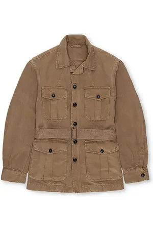 FORTELA Jakke, Herre, Brun, L, Linned, Brun Linnedfrakke Klassisk Stil