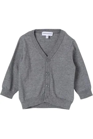 Emporio Armani Strik, unisex, Grå, 98 CM, Uld, Blå Baby Cardigan Sweater Stilfuld Moderne