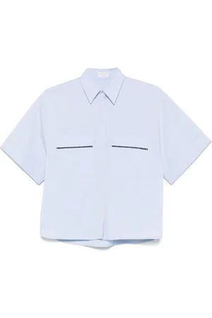 Brunello Cucinelli Bluser & Skjorter, Dame, Blå, L, Himmelblå Skjorte med Lommer