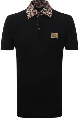 Dolce & Gabbana Top, Herre, Sort, 4XL, Bomuld, Leopard Print Polo Shirt med Logo