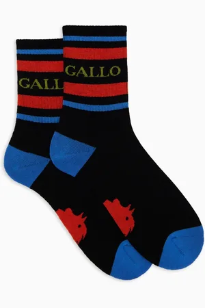 Gallo Undertøj, unisex, Flerfarvet, M, Bomuld, Unisex korte sorte bomuldsterrystrømper med striber og skrift