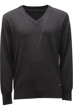 OFFICINA 36 Strik, Herre, Sort, S, Uld, Uldblandet V-hals sweater