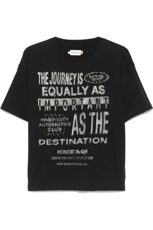 HONOR THE GIFT Top, Herre, Sort, 2XL, Sort Slogan Print Crew Neck T-shirt